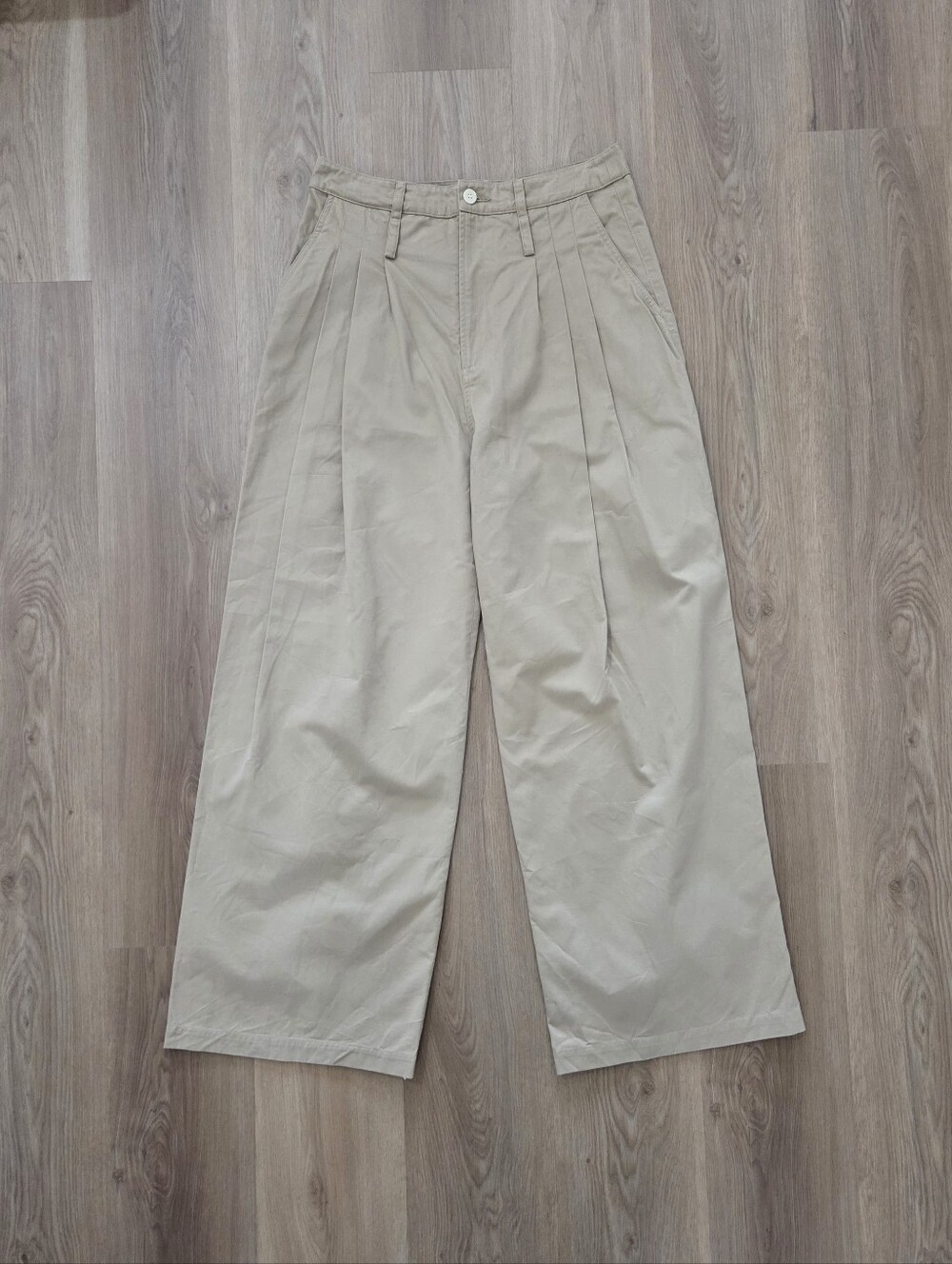 Jamie Haller Triple Pleat Cotton Wide Leg Tan Trouser Pants 10 Quiet Luxury Norm